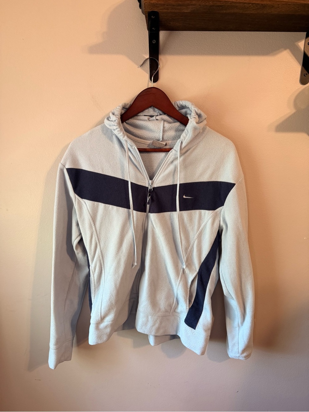 Nike Light Blue and Navy Fleece Zip Hoodie Kids XL or Women XS